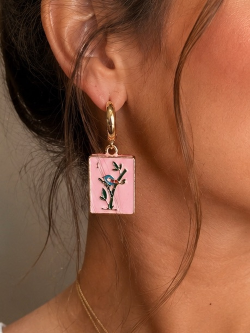 Piper K | Pink Mahjong Rectangle Drop Earrings 🀄️